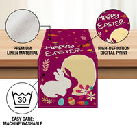 Easter Table Runner Printed Pattern Bunny and Egg Table Runner Easy to Clean Bunny Egg Print Tablecloth for Families, Spring Gatherings, Kitchen