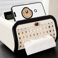 Plastic Tissue Case, With Lid, Multi-functional, Waterproof, Wood Grain Pattern, Living Room, Desk Area, Stylish