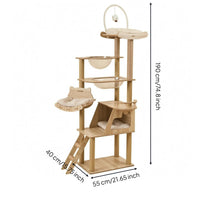 Wooden Feline Climbing Structure Padded Cat Climbing Tree Beige Animal Furniture