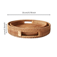2 Pieces Rattan Tray with Handles Round Rattan Serving Tray Easy to Carry for Home Decor