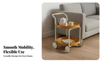Space-Saving Cream Design Trolley Versatile Mobile Side Table Wooden Handle Multi-Tier Storage Trolley for Apartment Dwellers, Design Enthusiasts, Living Room, Small Areas, Bedroom, Kitchen