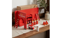 Wooden Fire Station Set Painted Fire Assist Toy Scene Bright Red Firefighter Figure Set for Kids