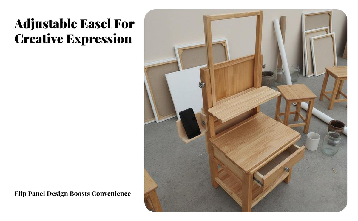 Adjustable Height Solid Wood Artist Bench Multi-Purpose Multifunctional Drawing Bench Space Saving Wooden Art Easel Stool Patented Design for Artists, Painters, Beginners, Classroom, Home