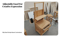 Adjustable Height Solid Wood Artist Bench Multi-Purpose Multifunctional Drawing Bench Space Saving Wooden Art Easel Stool Patented Design for Artists, Painters, Beginners, Classroom, Home