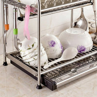 Dish Rack and Dish Drainer with Draining Board, Stainless Steel Draining Rack, Space Saving Kitchen Sink Organizer with Side Utensil Holder
