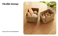 Rectangular Seagrass Basket Sturdy Woven Container Reinforced Frame for Students