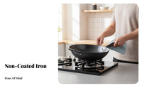 Round Bottom Iron Wok Non Coating Round Bottom Chinese Wok Cookware Long-Lasting Fast Heating for Home Cooks