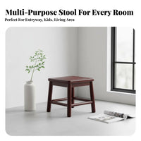 Hardwood Wood Construction Square Wooden Stool Mortise and Tenon Joinery Four-Legged Square Pedestal Traditional Design Household Furniture Multi-Purpose for Children, Families, Living Room, Entryway, Under the Sofa, Bedroom