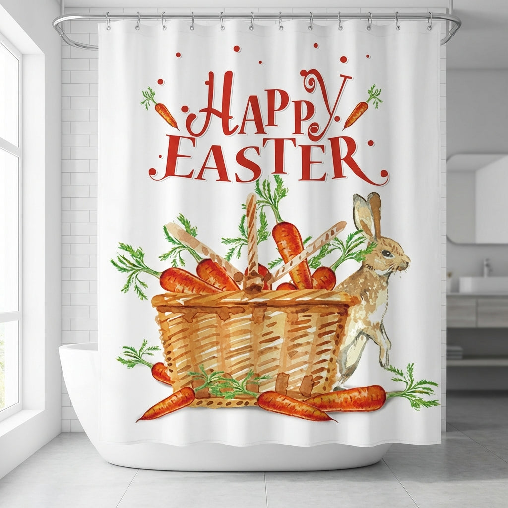 Easter Shower Curtain, Spring Easter Bunny Shower Curtain, Shower Curtain Cute Bunny Eggs Printing Washroom Shower Curtain Machine Washable for Homeowners, Bathroom