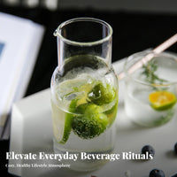 2 Pieces Carafe with Tumbler Lid Heat Resistant Glass Pitcher with Tumbler Lid Japanese Elegant Glass Pitcher and Cup Set for Students, Bedroom