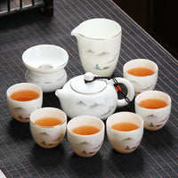茶具套装高档办公室礼盒装小套白瓷玻璃盖碗泡茶家用功夫羊脂玉杯