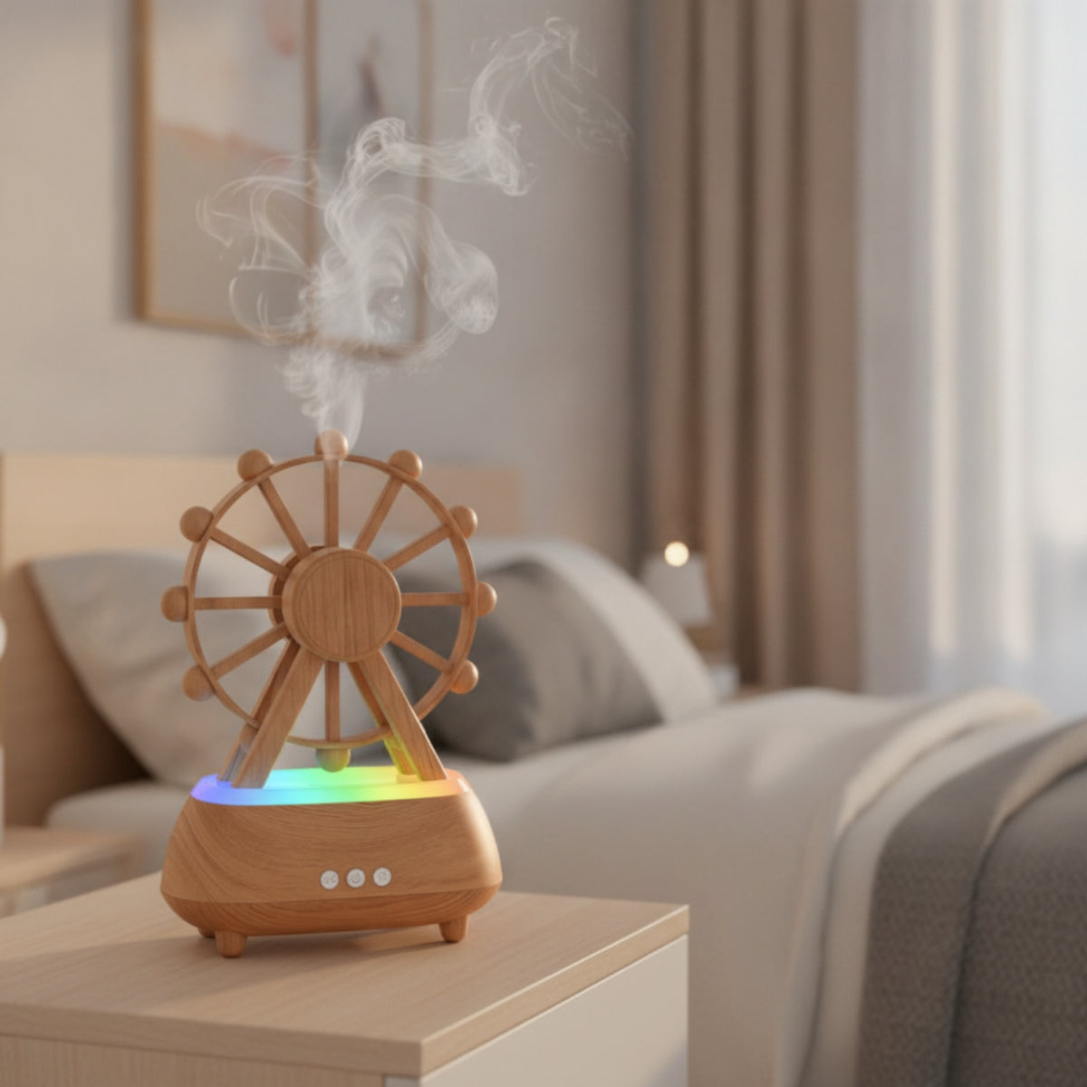Decorative Ferris Wheel Vaporizer Cool Mist Vaporizer with Rainbow Light Stylish Tabletop Humidifier Compact for Sleepers, Office Workers, Bedroom, Desk, Nightstand