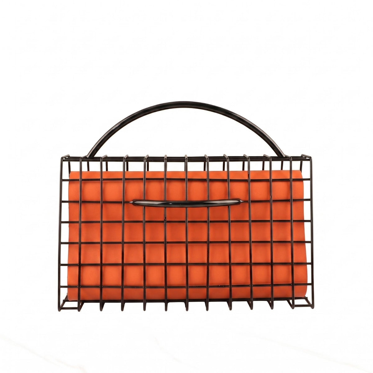 Handbag-Shaped Ornament Black Iron Grid Desk Ornament Carry Handle Metal Handbag Decor