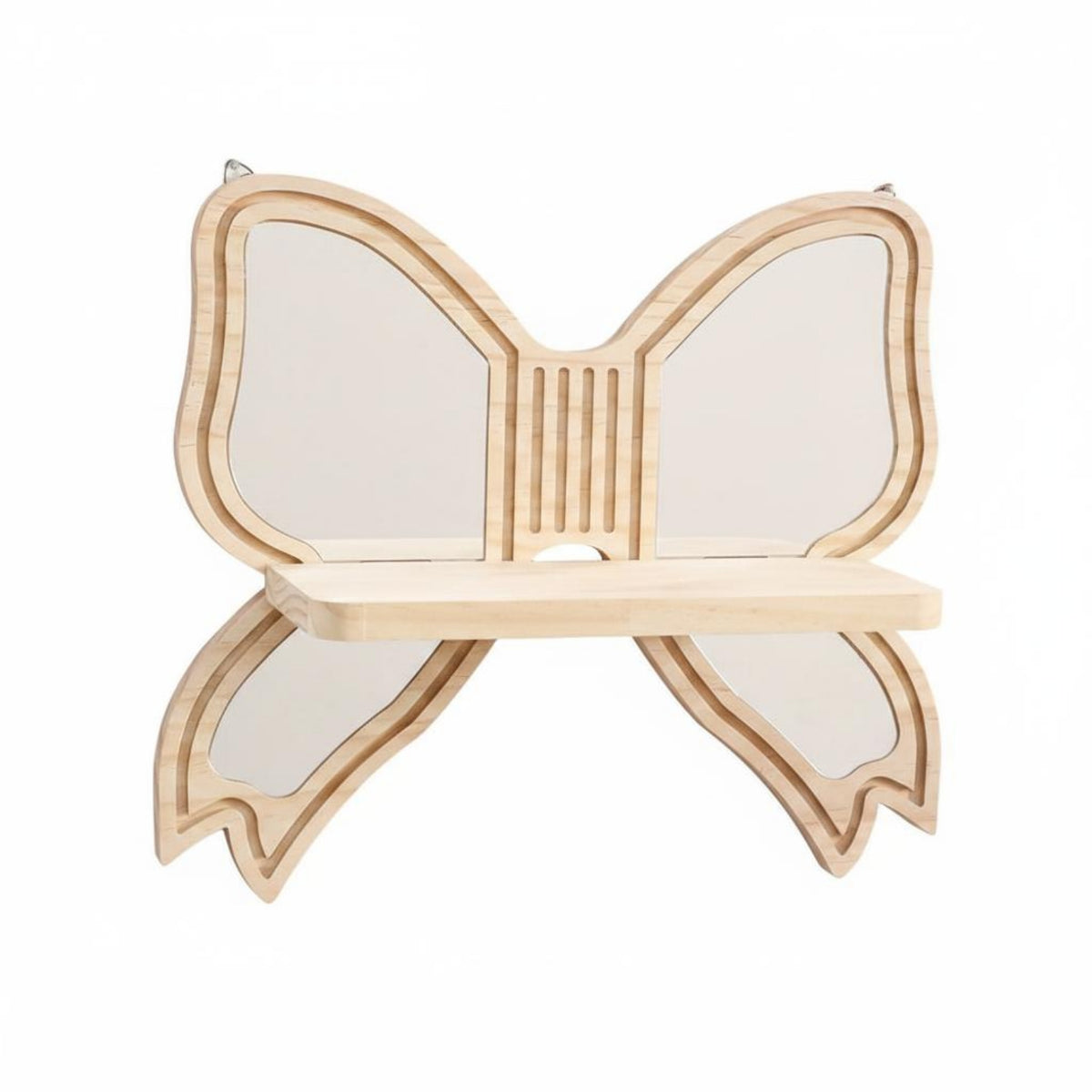 Decorative Butterfly Mirror Shelf Wood Finish Mirror Wall Decor Shelf Space Saving for Bedroom, Entryway