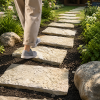 Natural Stone Slabs Stepping Stones for Garden, Irregular Broken Stone Slabs, Light Yellow, Weatherproof for Paths and Lawn