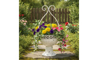 Metal Planter with Handle Vintage Pedestal Rustic Metal Planter Pot for Gardeners, Patio, Balcony, Porch