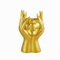 Hand-Shaped Sculptural Face Vase Open Top Face Vase Glossy Finish Home Decor Decorative