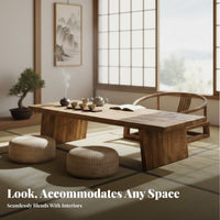 Long floor-low-level Coffee Table sturdy Wood Construction Japanese beverage Table low-height Living Room Furniture for Adults, Floor Seating, Balcony, Small areas