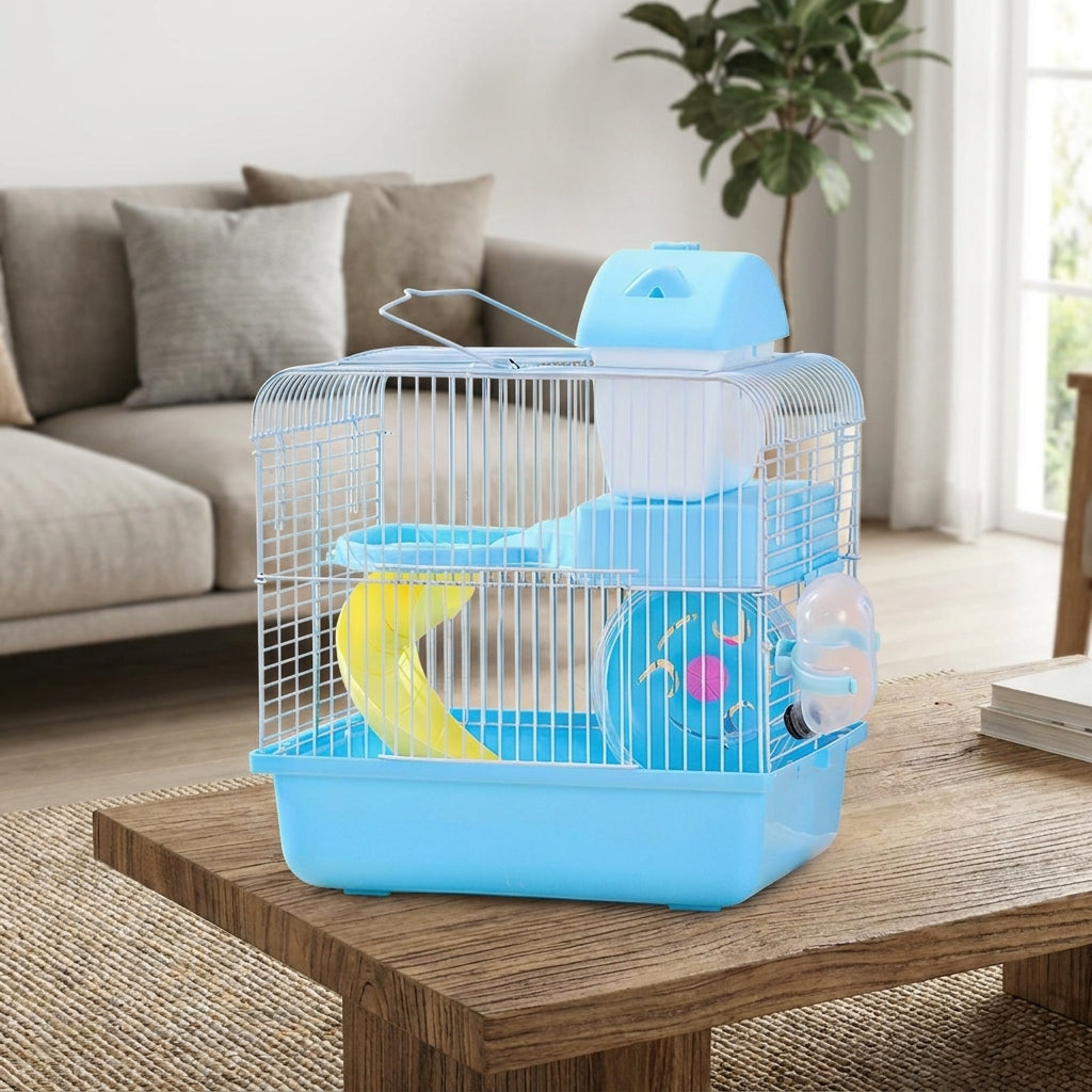 Multi-Level Hamster Cage with 3 Tiers, Spacious Hamster Habitat and Starter Cage with Exercise Wheel and Water Bottle, Suitable Small Animal Enclosure