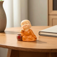 Zen Resin Monk Figurine Cute Smiling Monk Figurine Feng Shui Desktop for Meditators, Buddhists, Office Desk, Meditation Corner, Bookshelf