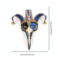 Carnivalesque Fool Face Covering Glittered Mask with Bells Elongated for Theater