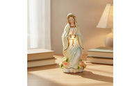 Blessed Mother Mary Statue with Warm-Glowing Praying Mary Statue Religious Sculpture for Bookshelf