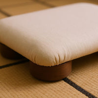 Small Rectangular Japanese Tatami Low Stool White Textile Dark Wooden Legs Upholstered Japanese Tatami Low Stool