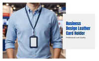 Leather Holder, Double-Sided Transparent ID Holder with Lanyard, Business Design, Customizable