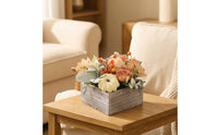 Flower Arrangement with Wooden Pot Rustic Flower Arrangement with Wooden Vase No Watering Artificial Floral Centerpiece for Thanksgiving