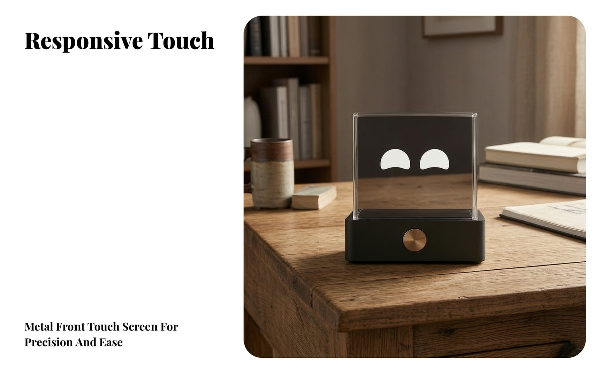 Desktop Digital Information Panel | Gold Circular Touch Control, Type-powered Design, digital information panel with Transparent Panel, for Office Desk