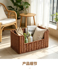 Rattan-Style Plastic Storage Basket with Drawer for Clothes and Organizing