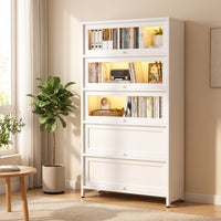 Storage Cabinet Floor-Standing Display Cabinet with Glass Doors Tall Bookcase with Doors for Living Room, Study, Home Office