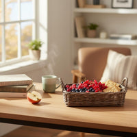 Rectangular Wicker Basket Shallow Rectangular Tray Basket Rattan Style for Desk