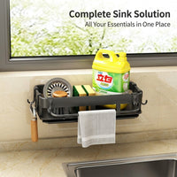 Bathroom Sink and Faucet Rack, Carbon Steel Over the Dish Drying with Hanging Towel Bar, No-Drill Drain Basket for Students