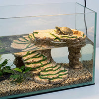 Stepped Aquarium Cave Basking Ledge, 13*20cm Reptile Hideout for Aquatic Turtles, Realistic Stone Resin Aquarium Cave for Climbing and Basking
