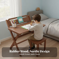 Solid Wood Folding Desk Sturdy Construction Folding Desk Easy Assembly Foldable Study Table for Students, Children, Bedroom