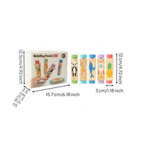 5 Pieces Early Learning Wooden Rotating Puzzle Smooth Cylindrical Block Puzzle Multicolor Picture Block Toy Hand-Held for Children, Kids
