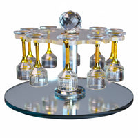 Spirit Tasting Glass Set Luxury Design Gold Stemware Glass Set with Holder Crystal Top Stemware Holder Mirrored Base for Parties