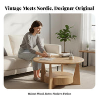 2 Pieces Retro Aesthetic Round Nesting Tables Designer Original Coffee Table Staggered Height Design Living Room Furnishing Multi-Purpose for Small Apartment Dwellers, Guesthouse Owners, Interior Designers, Lounge Area, Office, Bedroom