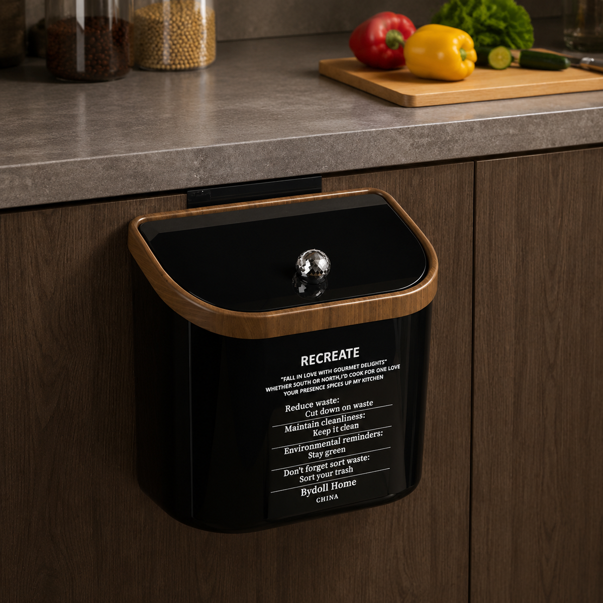Wall-mounted Trash Can, Stop, Large Capacity 12L+ Dust Box, for Kitchen, Bathroom