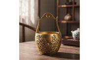 Brass Bucket with Handle Embossed Dragon and Fabled Avian Bucket Polished Ornament for Newlyweds, Collectors, Wedding
