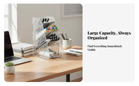 Transparent Slanted Pen Holder Multi-Functional Slanted Compartment Rack with Drawer Large Capacity Desk Organizer Space Saving for Students, educators, Artists, Study Room, School, Dormitory, Makeup Vanity