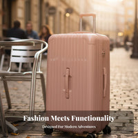Rigid Luggage Large Capacity Rolling Trolley Case Combination Lock Ribbed Travel Bag for Trip Ers, Vacation, Airport, Weekend Getaway