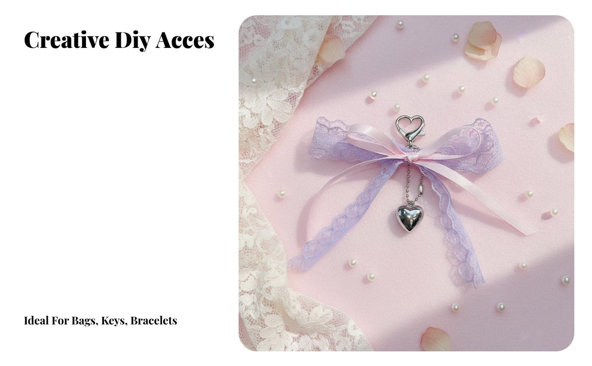 Lace Pearl Bow Keychain Korean Design Lace Bow Keychain DIY Ribbon Pearl for Women, Teenagers, Handbag Decoration, Car Keys, Daily Use