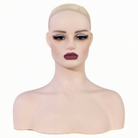 Mannequin Head with Shoulders Realistic Headpiece Display Stand Authentic Female Mannequin Bust for Hair Stylists, Photo Shoots