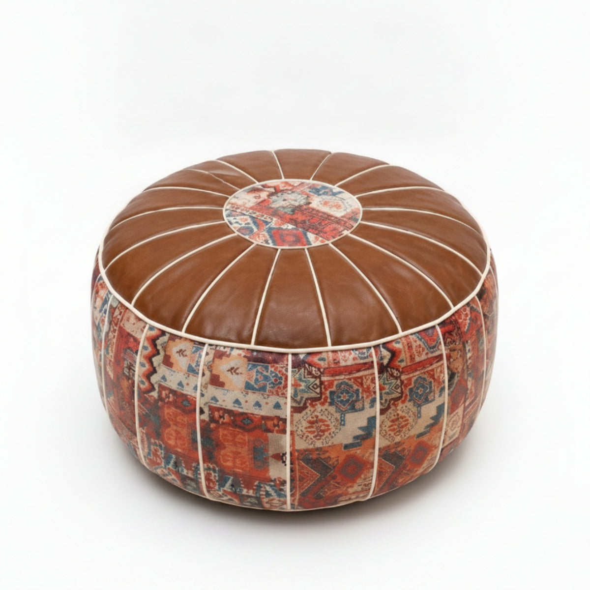 Round Storage Ottoman Stool Textile Bohemian Storage Ottoman Footstool