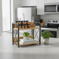 Wood and Metal seasoning Rack Multipurpose 2-Tier Counter Organizer Space Saving Freestanding Desktop Shelf for Kitchen