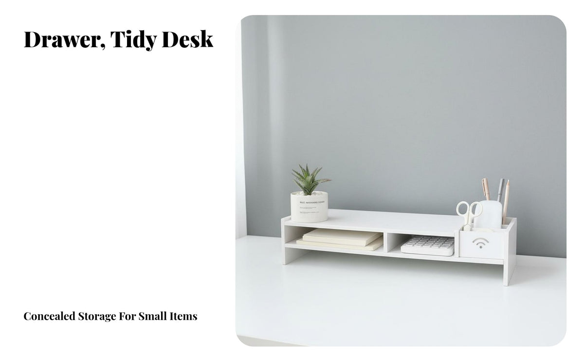 Space-Saving Monitor Stand with Drawer Multi-Functional Monitor Riser with Storage Ergonomic Design for Home Office Users, Dorm Room