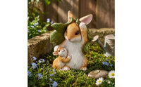 Hare Statue with Leaf Motif Hand-Painted Family Bunny Decorations Charming Hare Garden Statue for Nature Lovers, Patio