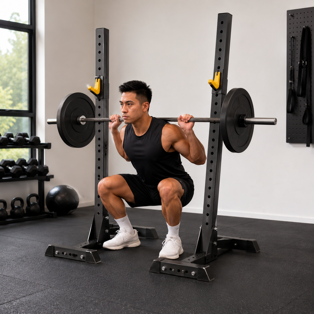 Separate Squat Barbell Rack Adjustable Height & Width Home Gym Training Heavy-Duty